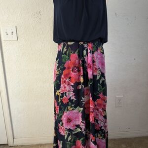 Shelby & Palmer Navy and Pink Floral Maxi Dress